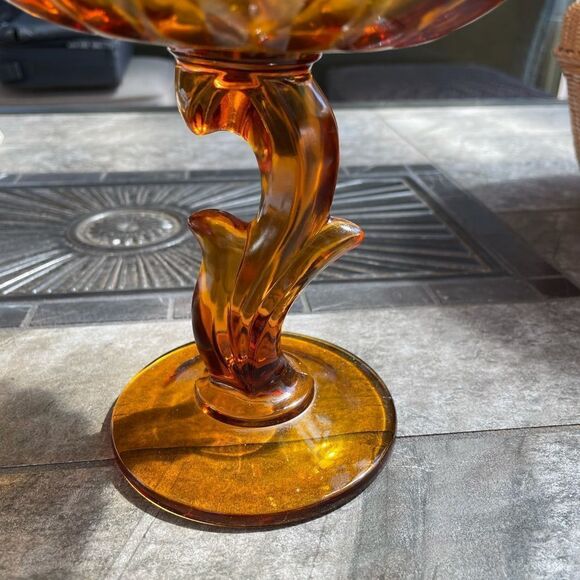Amber glass tall candy dish - Picture 4 of 5